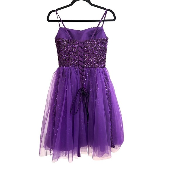 Purple Sequin Sparkle Mini Party Prom Dance Dress Corset Back - Picture 2 of 3